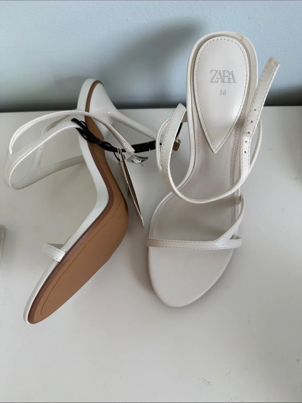 Zara White Strappy Stiletto Sandals